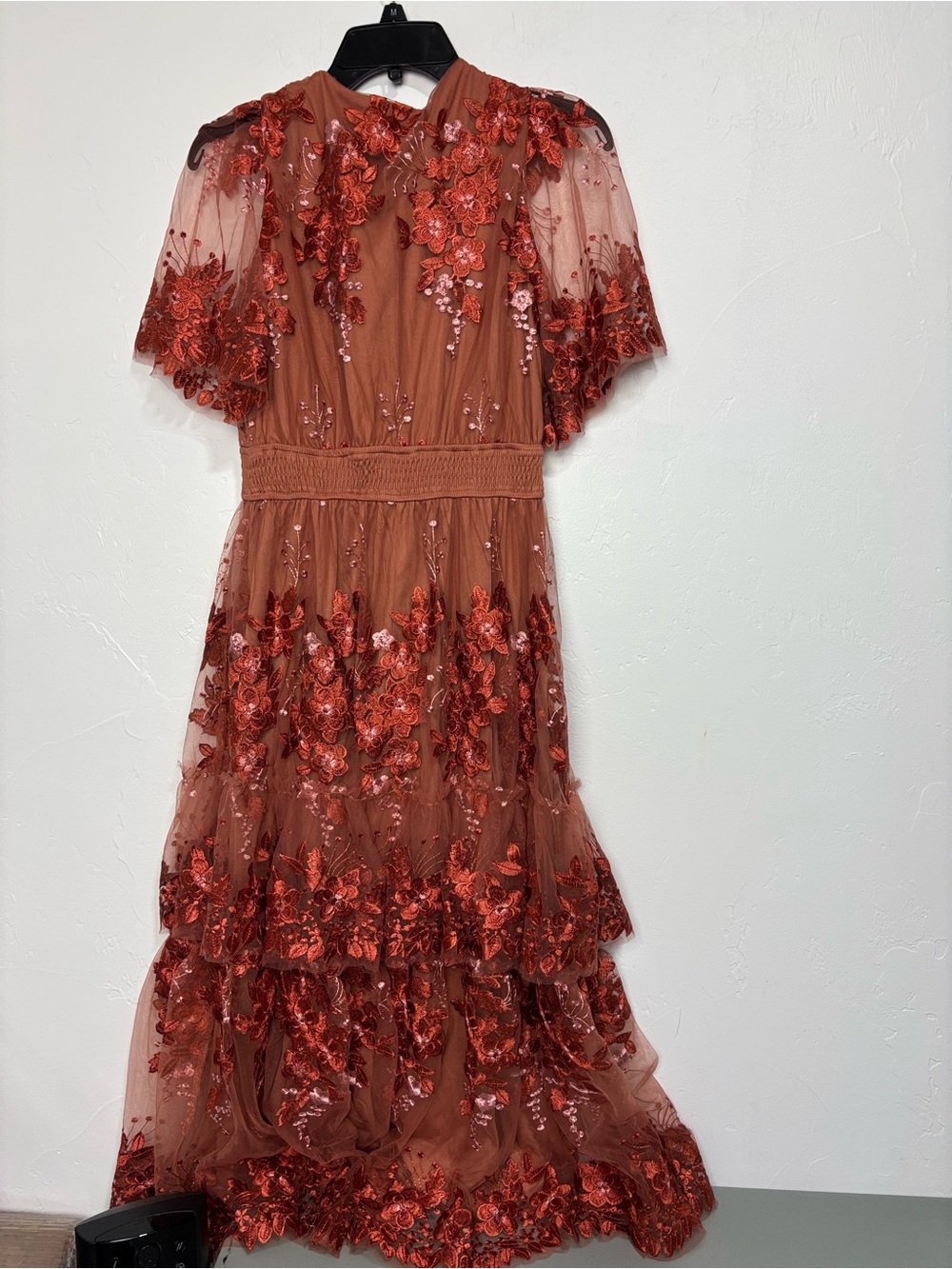 BalticBorn Lotte Embroidered Midi Dress NWT Rust Women's Medium Tiered Tulle - Picture 6 of 13